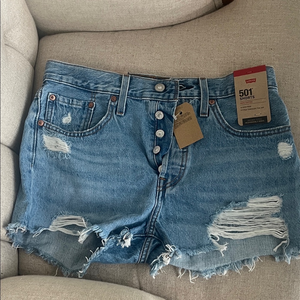 Levi's Distressed Light Blue Jean Shorts